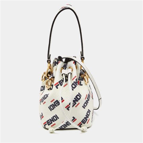 X Fila Mon Tresor Mania Logo White Leather Bucket Bag